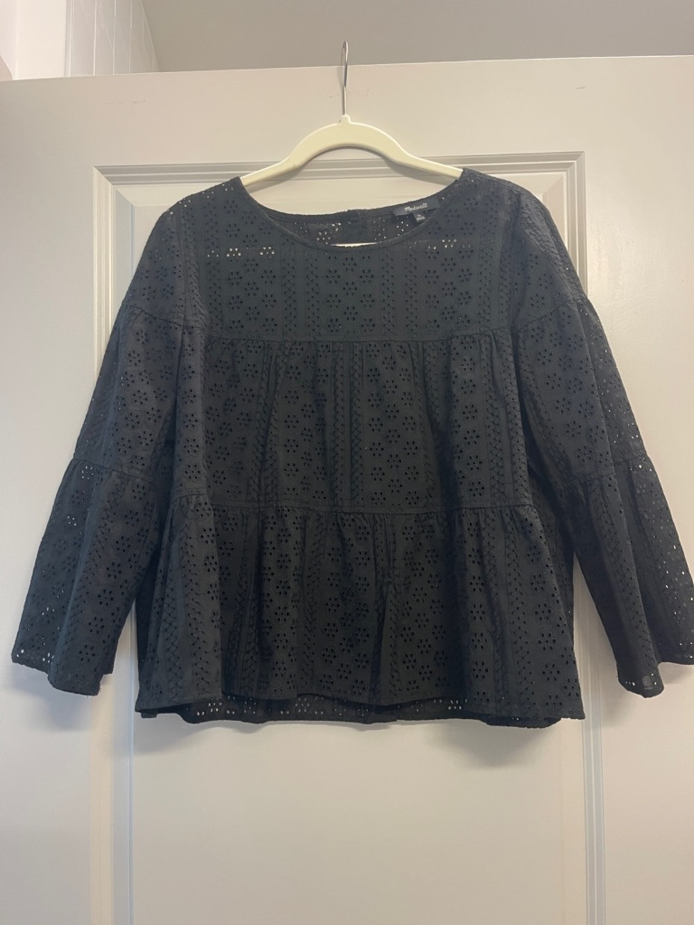 Madewell NWOT Eyelet Peplum Blouse - Black